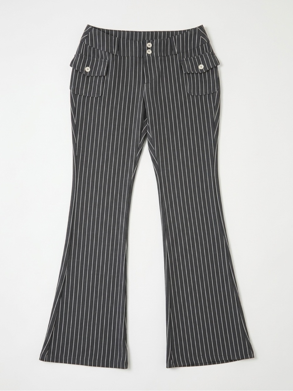 🍙 NWOT SHEIN ICON Dark Gray w/ White Pinstripes Low-Mid Rise Fit & Flare Pants